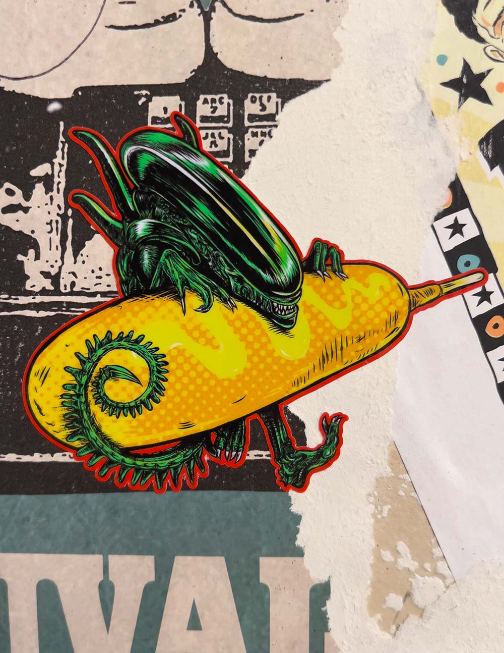 Corndog Alien with Mustard Sticker