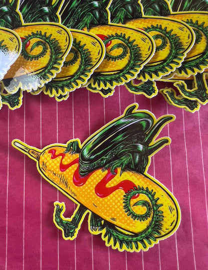 Corndog Alien with Ketchup Sticker