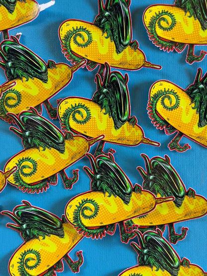 Corndog Alien with Mustard Sticker