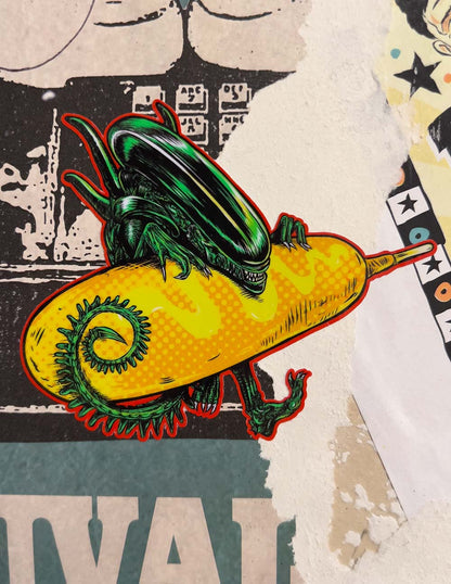 Corndog Alien with Mustard Sticker