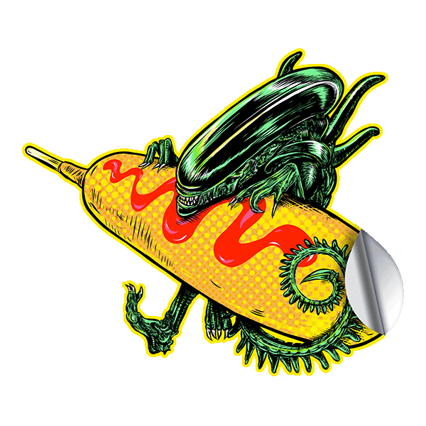Corndog Alien with Ketchup Sticker