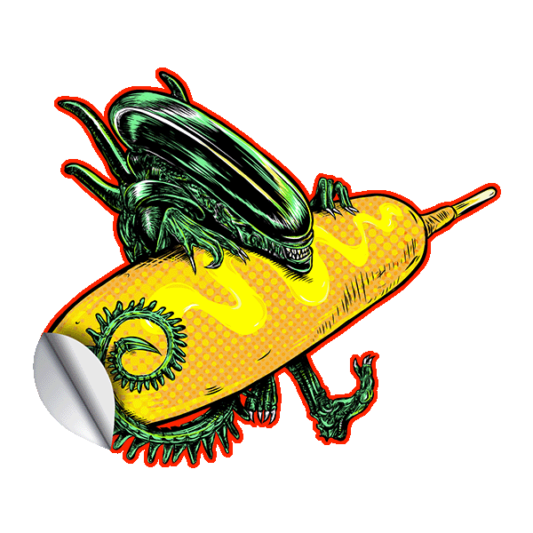 Corndog Alien with Mustard Sticker
