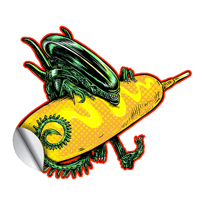 Corndog Alien with Mustard Sticker